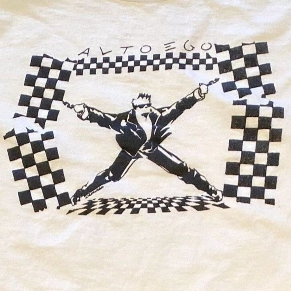 Vintage 80s Alto Ego white french terry top tee shirt logo, New wave vibe OS